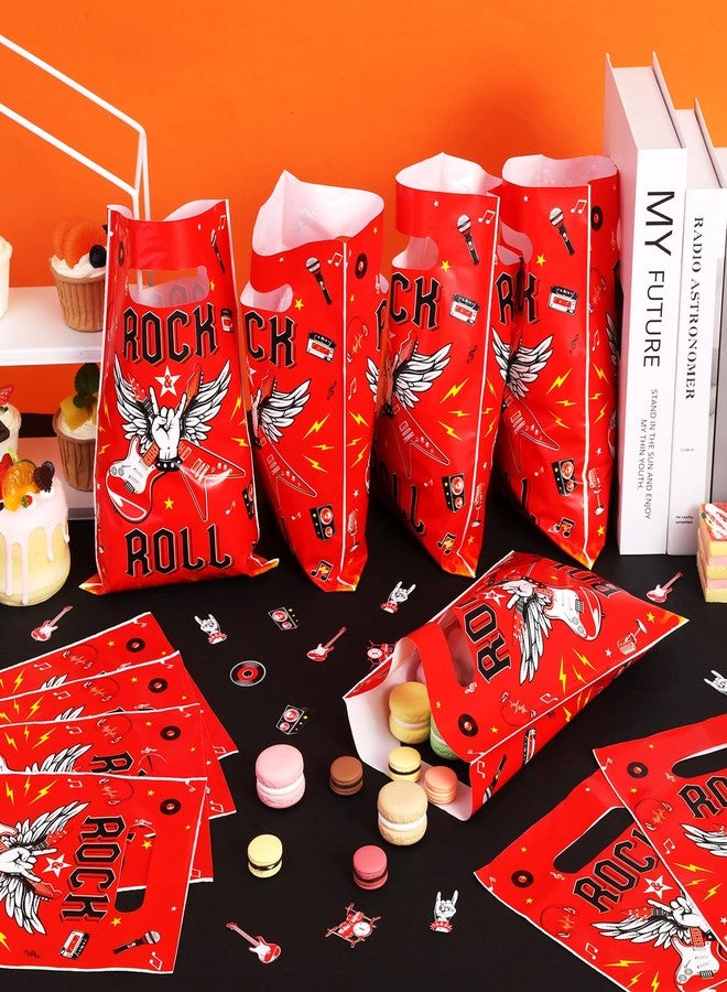 Serencatcher 50Pcs Rock and Roll Party Bags, Music Gift Goodie Candy Treat Bags, Plastic Gift Bags with Handles Black and Red for 1950s 80s 90s Rock N Roll Guitar Born to Rock Party Favors Decorations - Image 3